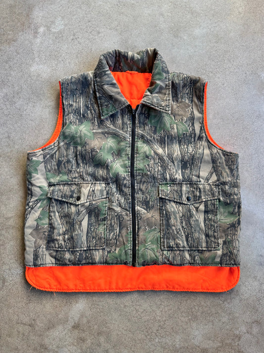 Vintage 1980s Winchester Reversible Conceal Orange Trebark Camo Hunting Vest | XL