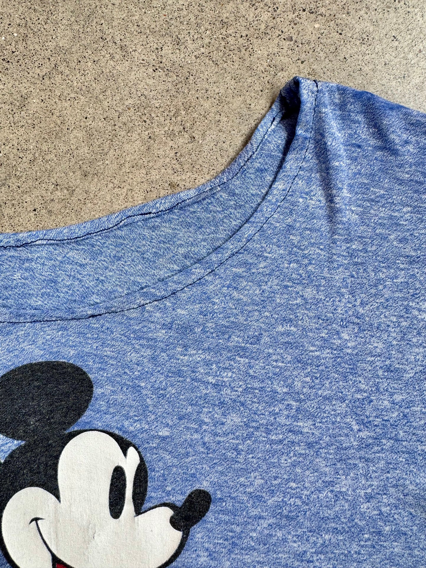 Vintage 1970s Blue Mickey Mouse Graphic Reworked Wide Neck Tee | XL