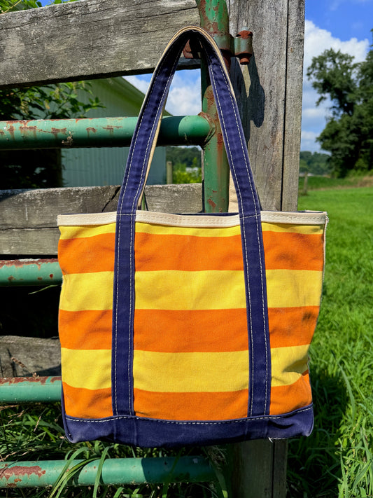 Vintage 1990s L.L. Bean Navy & Orange Striped Tote Bag