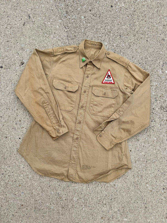 Vintage 1970s Patched Khaki Canvas Utility Shirt | Large