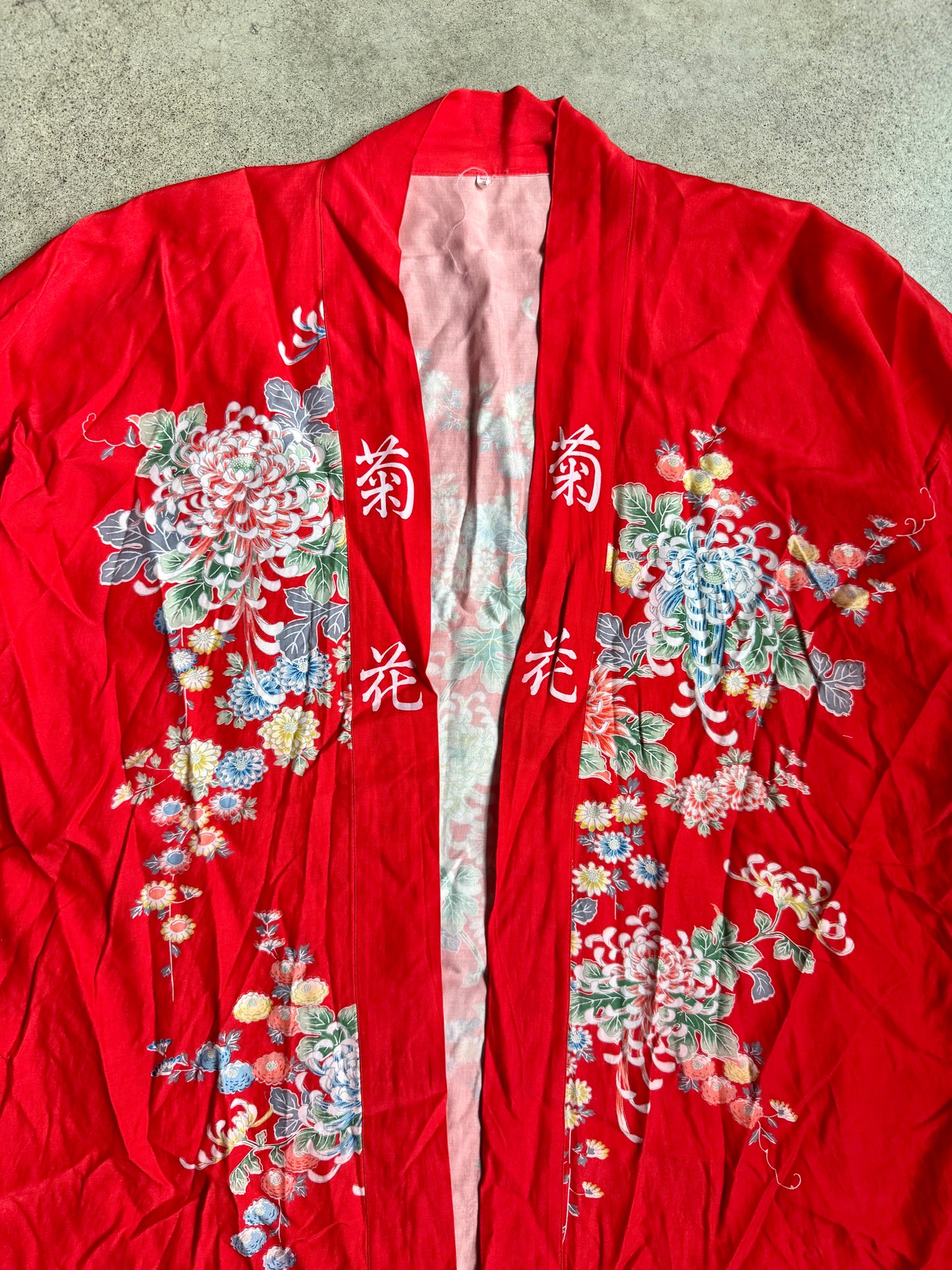 Vintage 1970s Japanese Red Floral Pattern House Coat | L/XL
