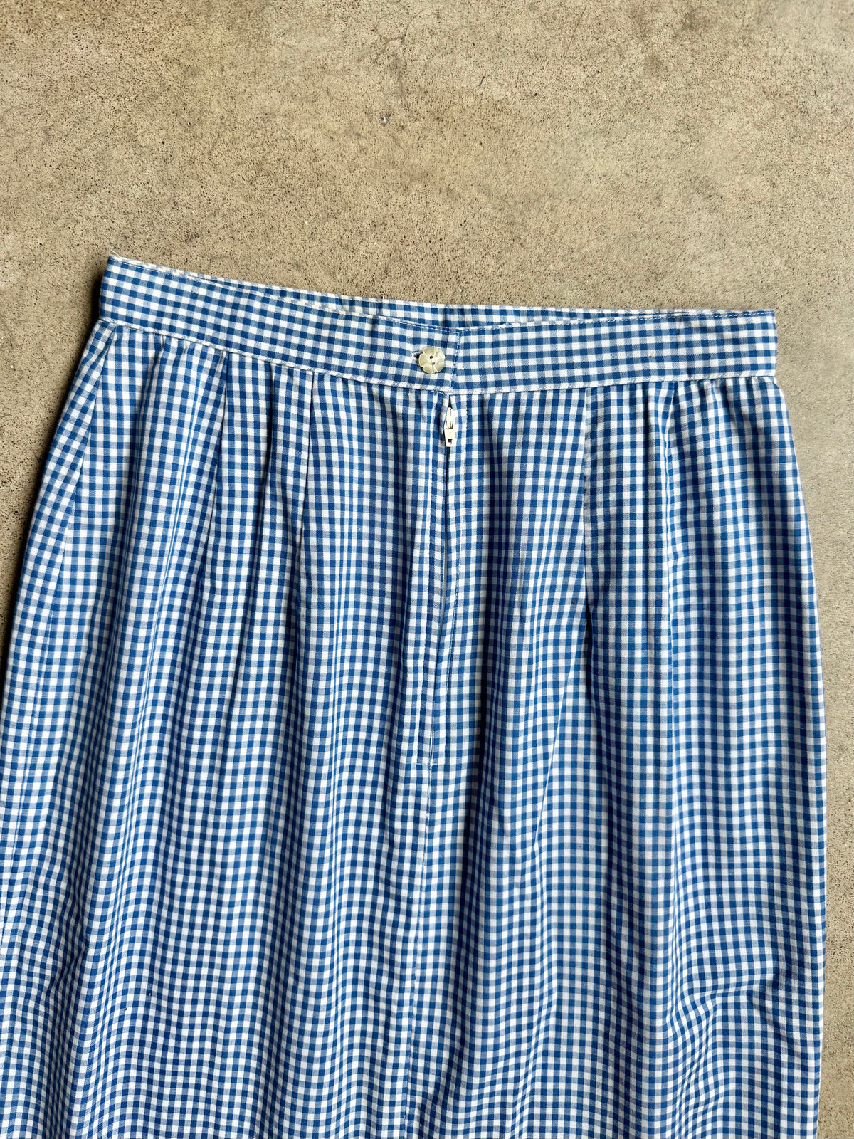 Vintage 1960s Handmade Blue Gingham Two-Piece Skirt Set | XS/S