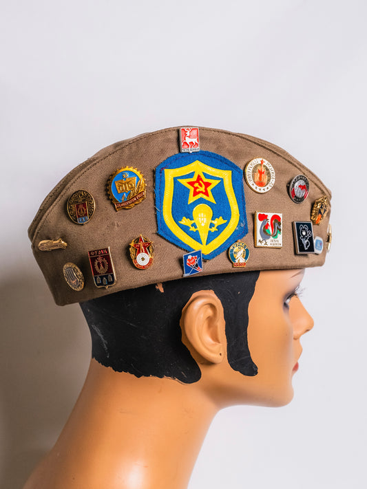 Vintage Russian Soviet USSR Military Hat w/ Pins