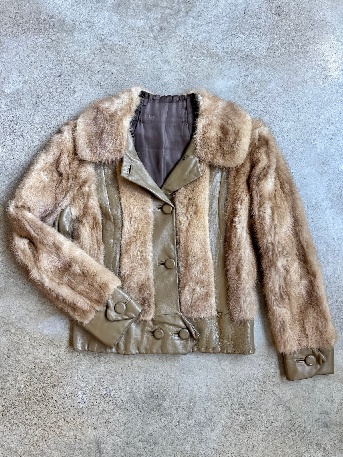 Vintage 1960s/70s Brown Mink Fur & Leather Cropped Bomber Jacket | Small