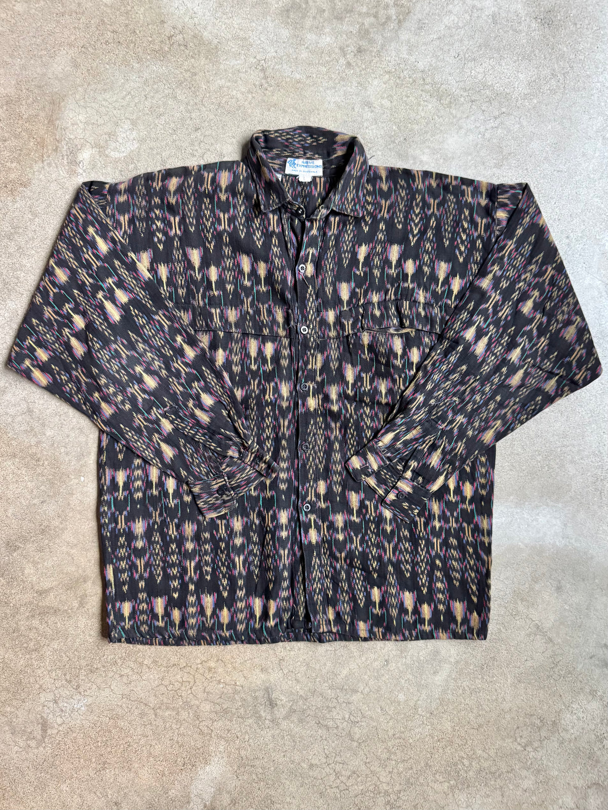 Vintage 1980s/90s Native Expressions Guatemalan Cotton Ikat Woven Shirt | Large