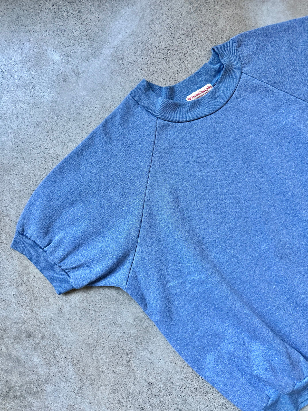 Vintage 1990s Vermont Country Store Heather Blue Short Sleeve Raglan Sweatshirt | Large