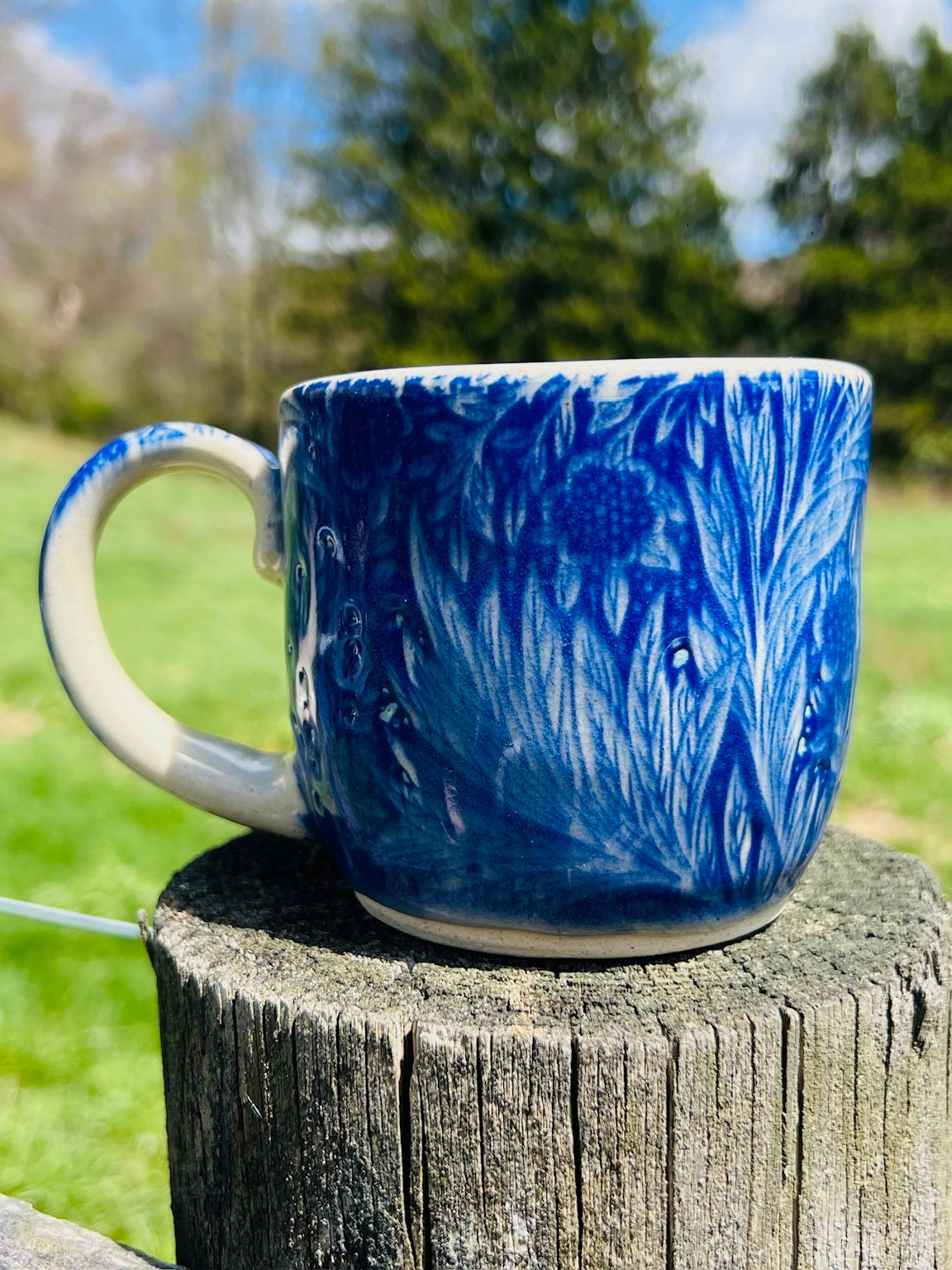 Handmade Ceramic Blue Floral Mug