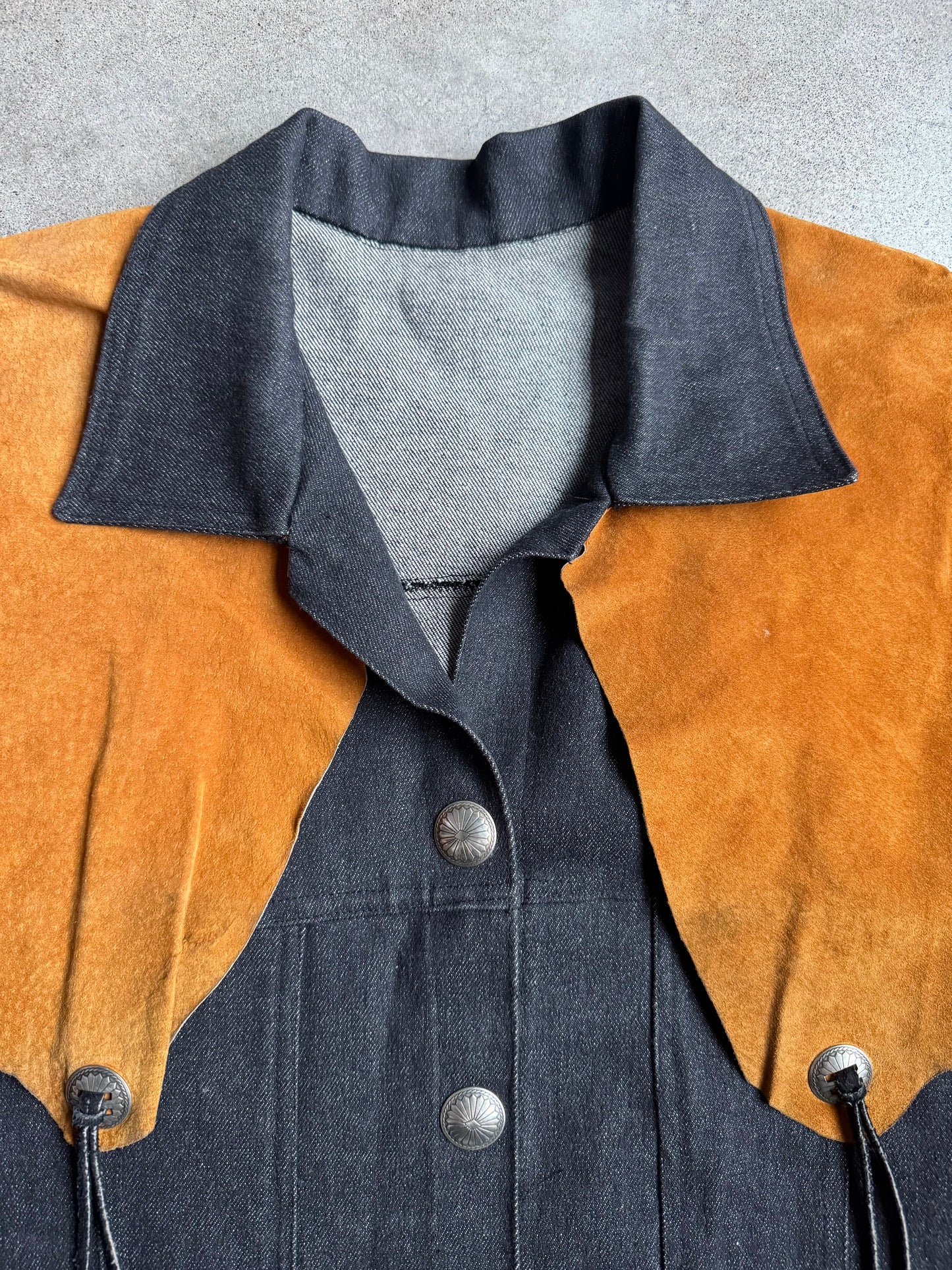 Vintage 1970s Western Suede & Black Denim Ranchers Jacket | Large