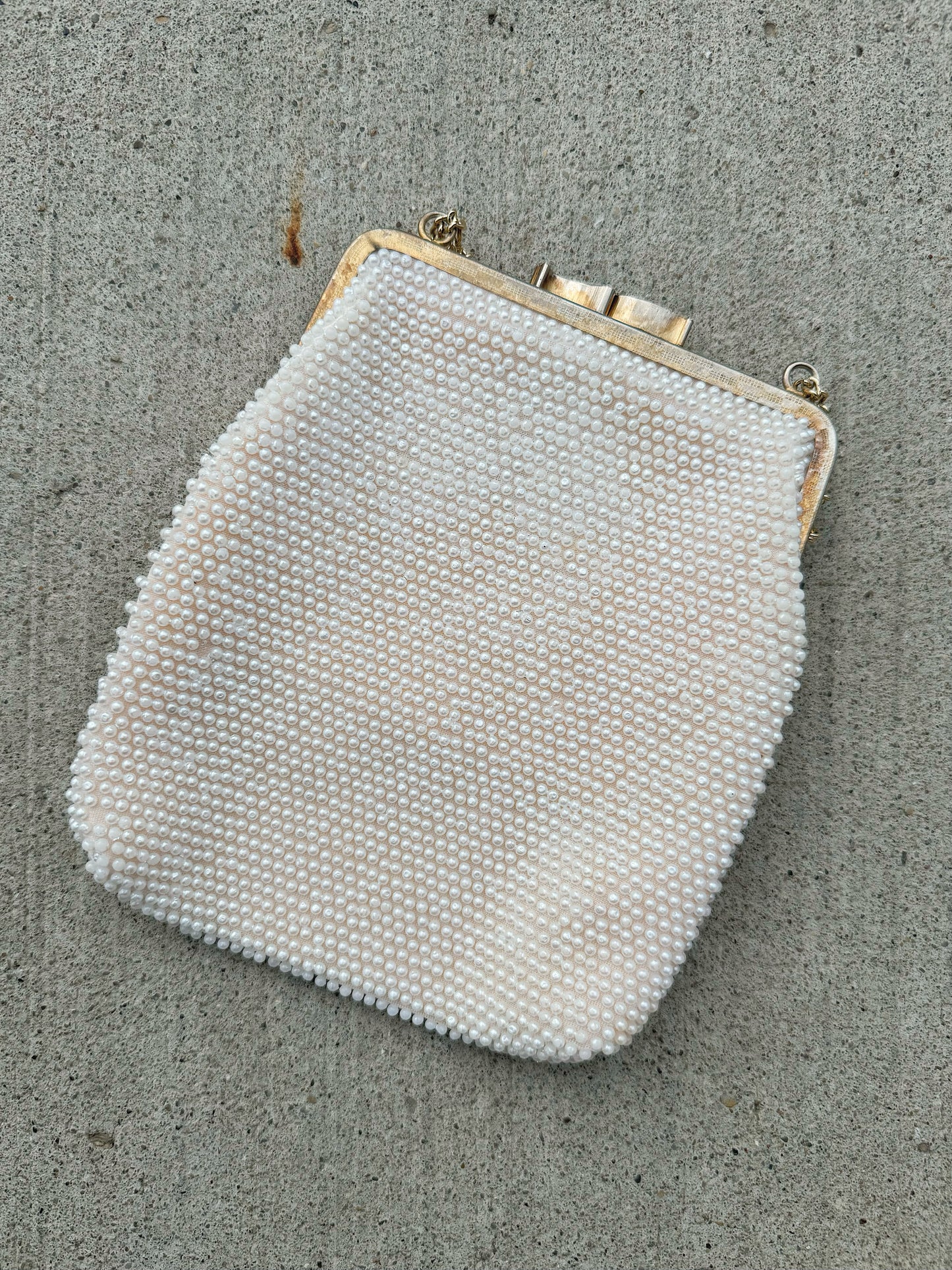 Vintage 1950s Ivory Beaded Clutch Purse