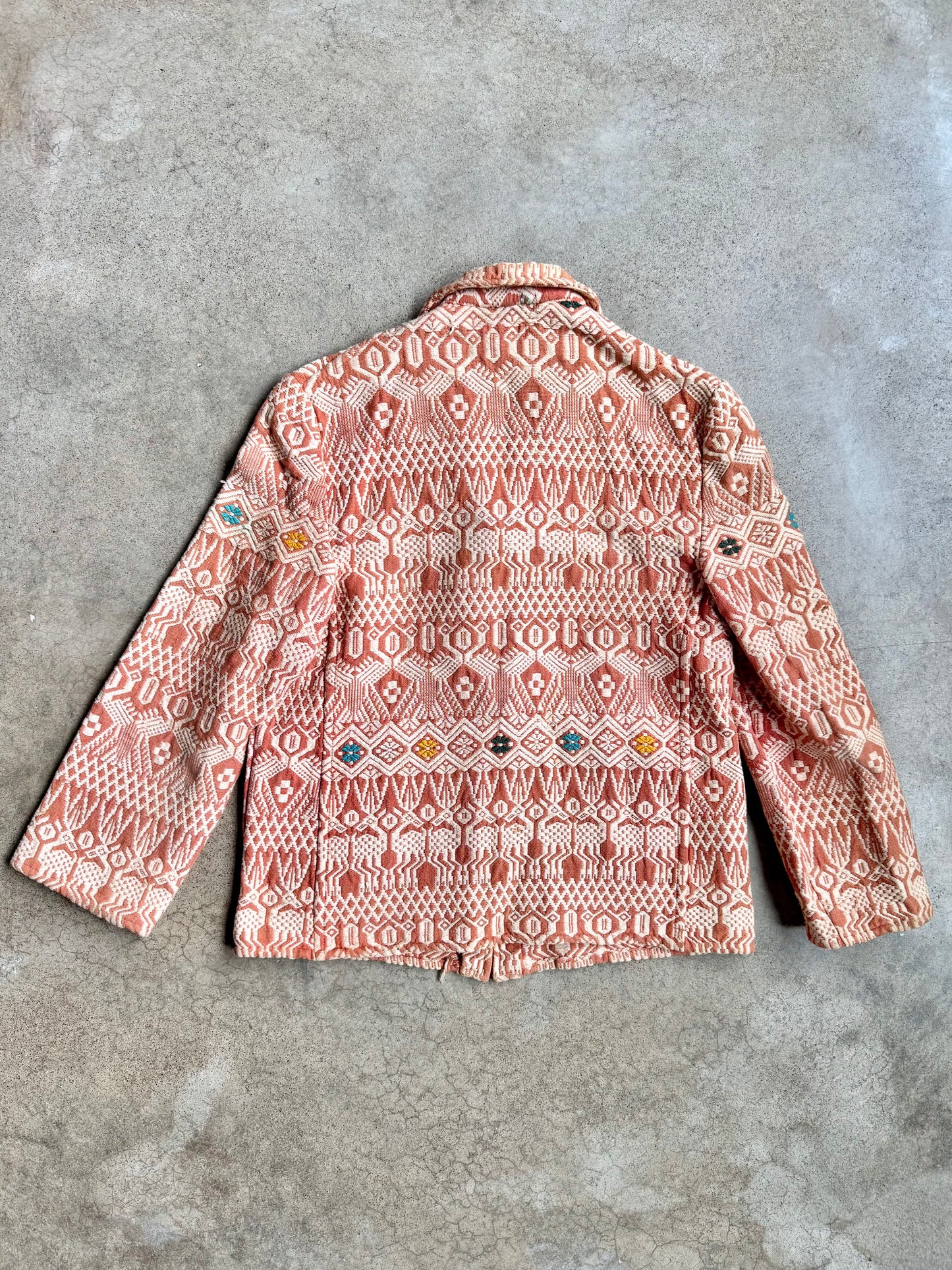 Vintage 1940s La Regional Orange Woven Cotton Guatemalan Chore Coat | Small