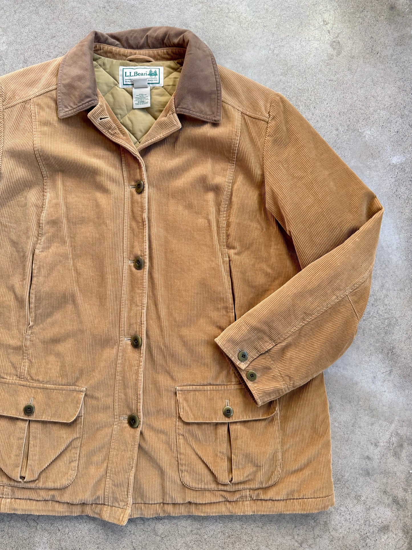 2000s L.L. Bean Tan Corduroy Quilt Lined Barn Jacket | XL