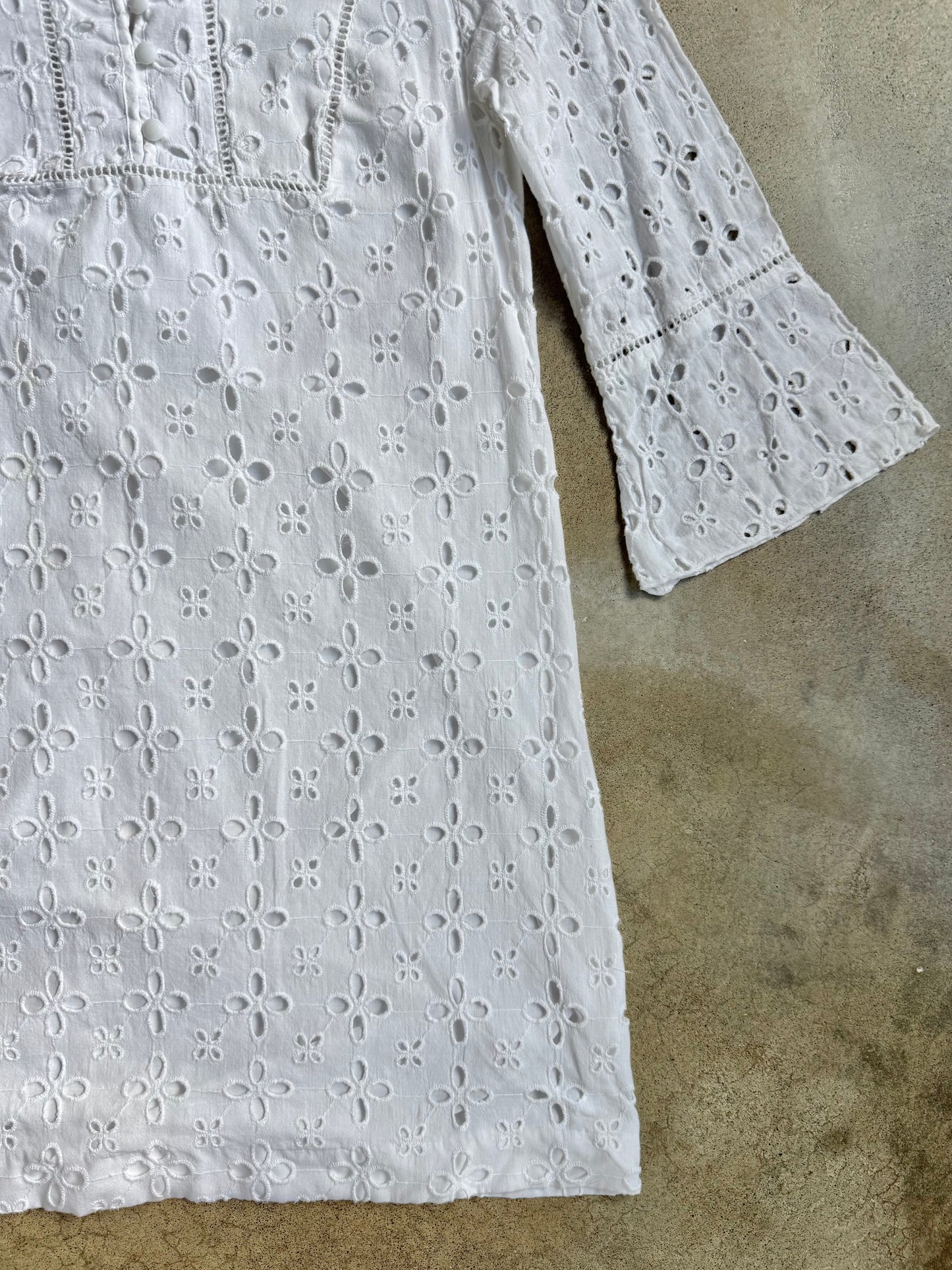 Vintage 1990s ICE White Floral Eyelet Cotton Mini Dress | Medium