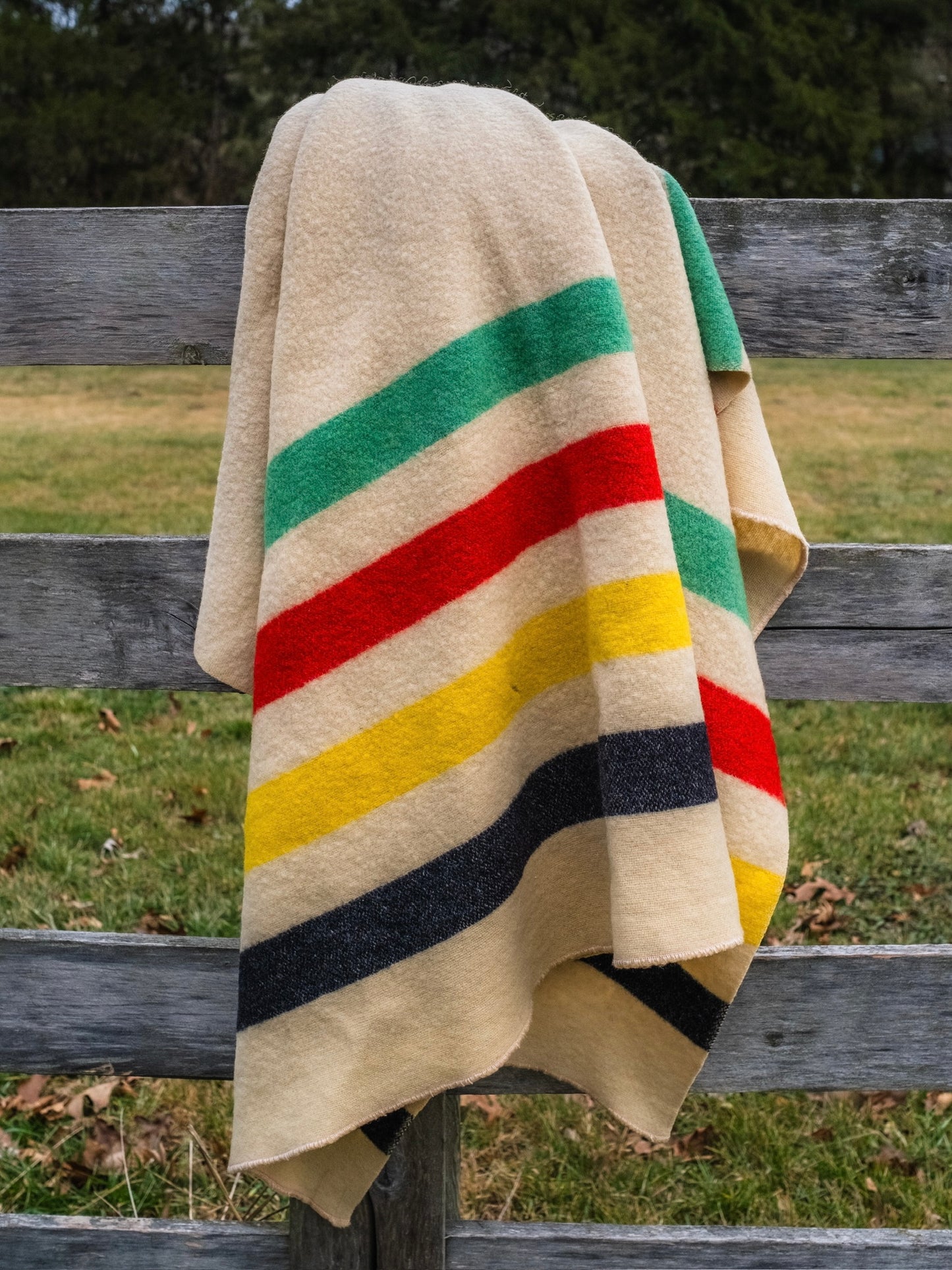 Vintage 1950s Handmade Hudson Bay Style Wool-Blend Blanket