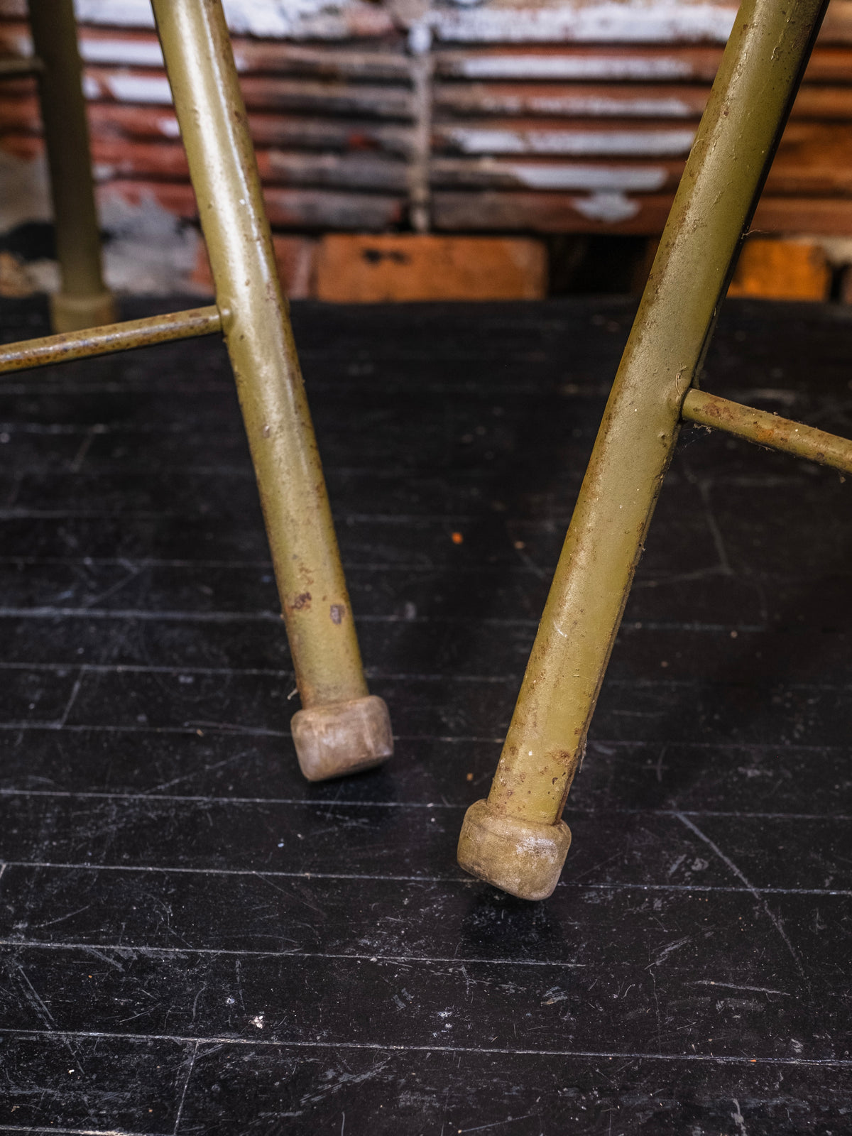 Vintage Green Metal & Wood Seat Folding Chairs | Set of 2