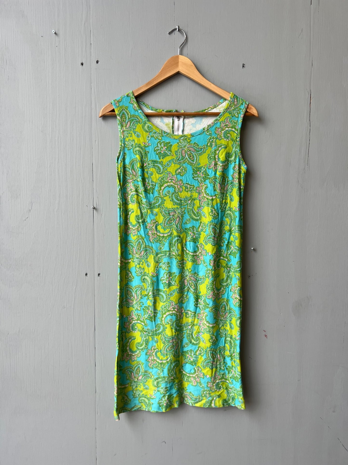 Vintage 1960’s Lime Green & Teal Pattern Shift Dress