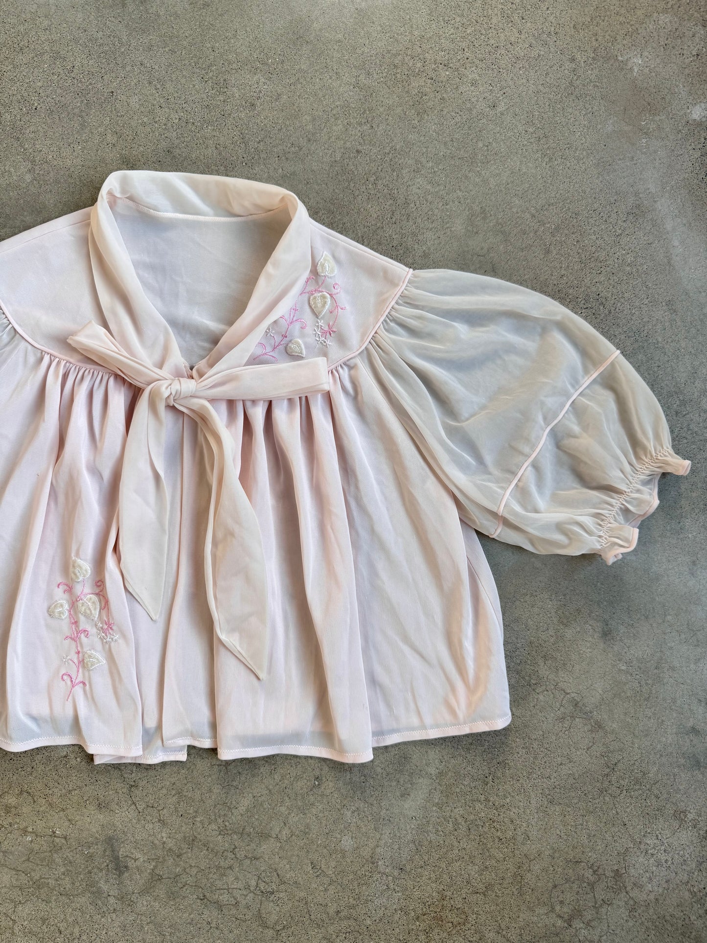 Vintage 1970s Trillium Lingerie Pale Pink Embroidered Bed Jacket | Small
