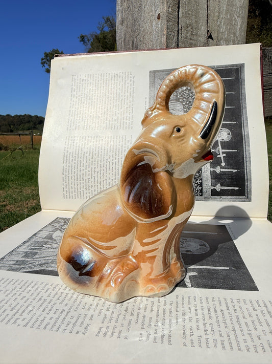 Vintage 1950s Ceramic Glazed Elephant Figurine