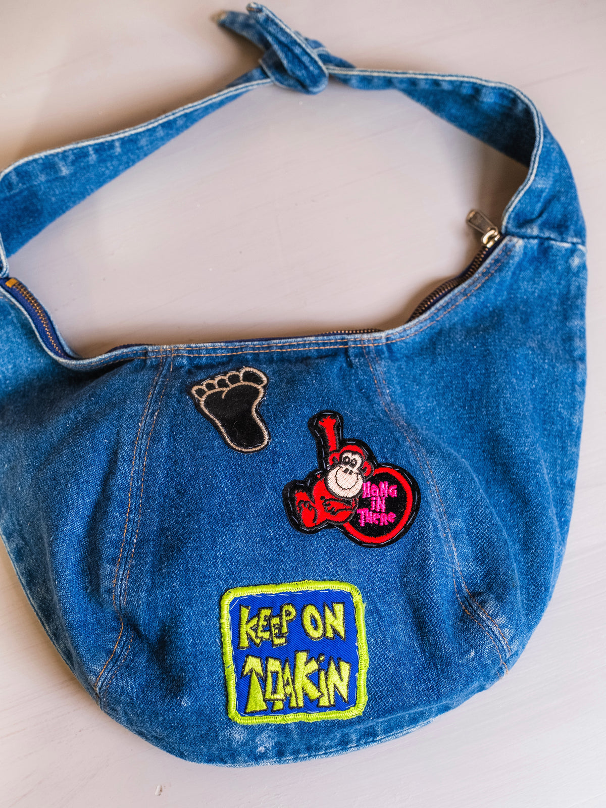 Vintage Patched Denim Hobo Shoulder Bag