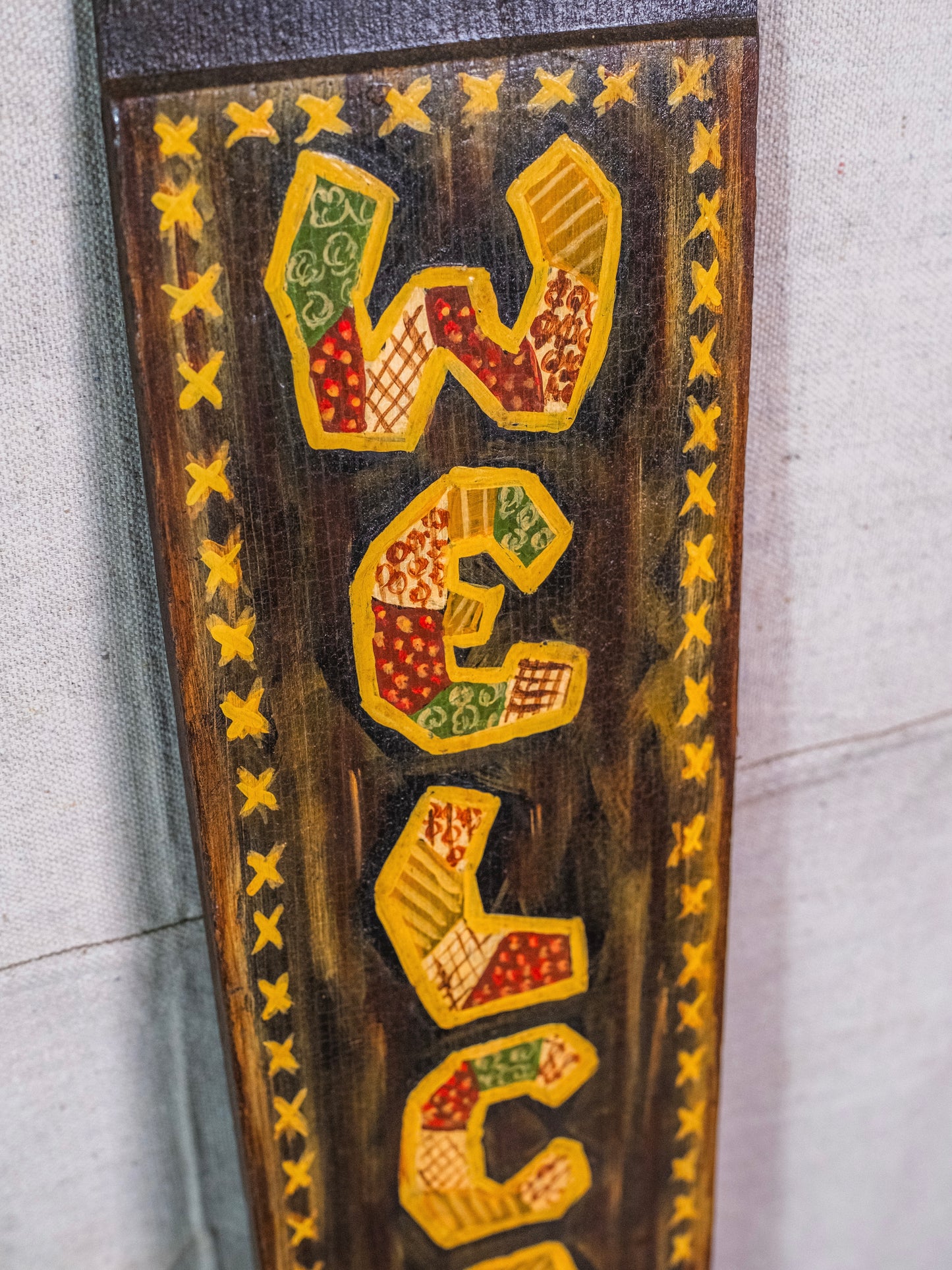 Vintage 1982 Signed Hand-Painted Wood Welcome Sign