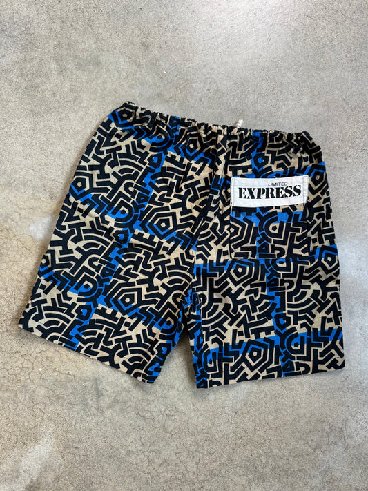 Vintage 1990s Limited Express Blue & Brown Printed Cotton Shorts | Large