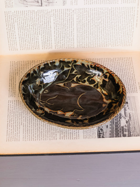 Miranda Thomas Pottery Black Carved Rabbit Medium Oval Platter