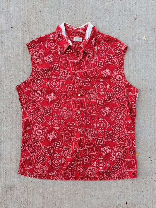 Vintage 1960s LL Bean Bandana Print Distressed Cut-Off Shirt