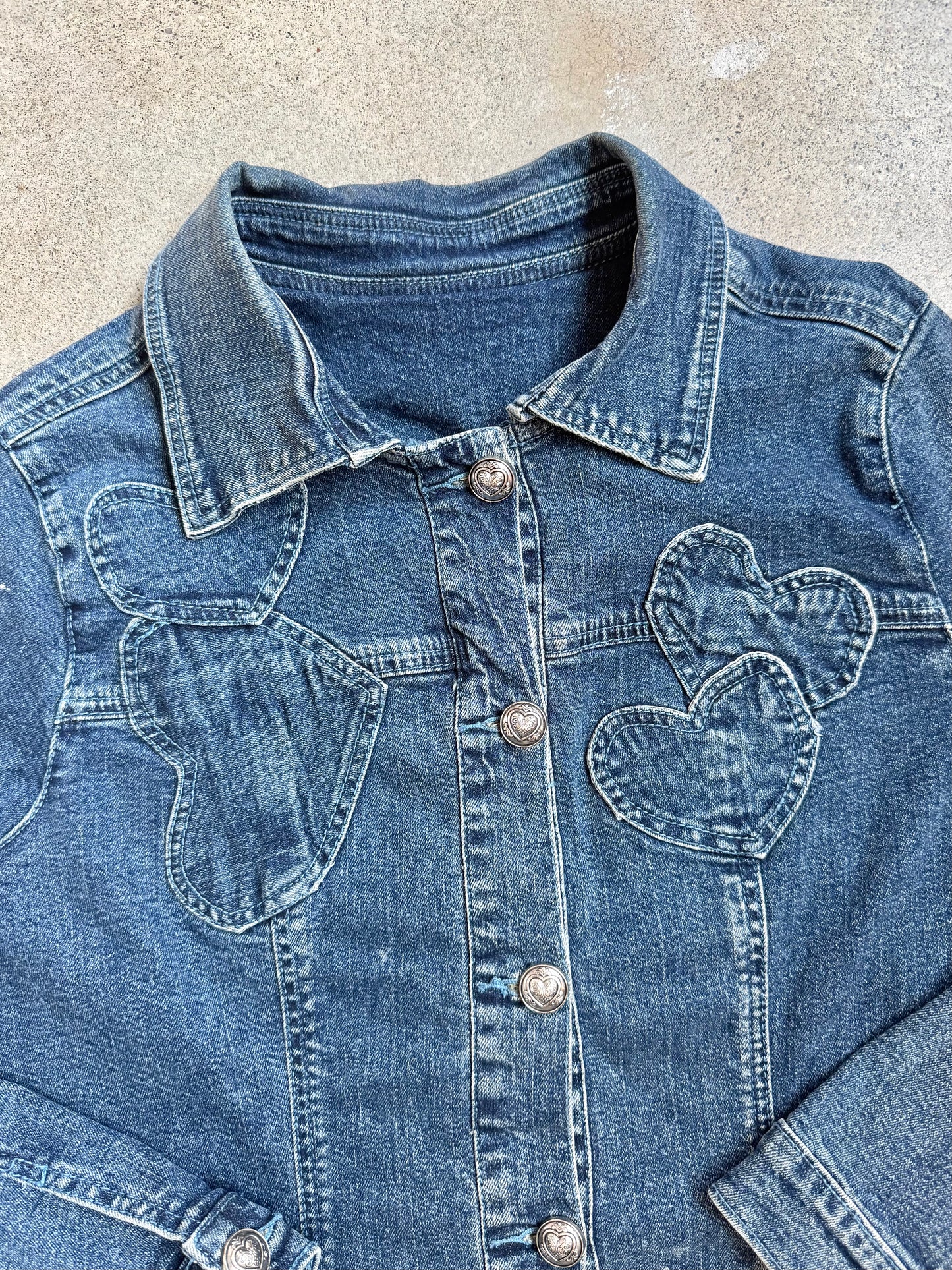 Vintage 1990s Heart Patchwork Denim Jacket | Large