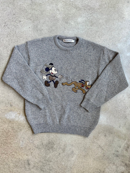 Vintage 1980s/90s Donaldson “Mickey Walking Pluto” Embroidered Wool Sweater | Youth M/L