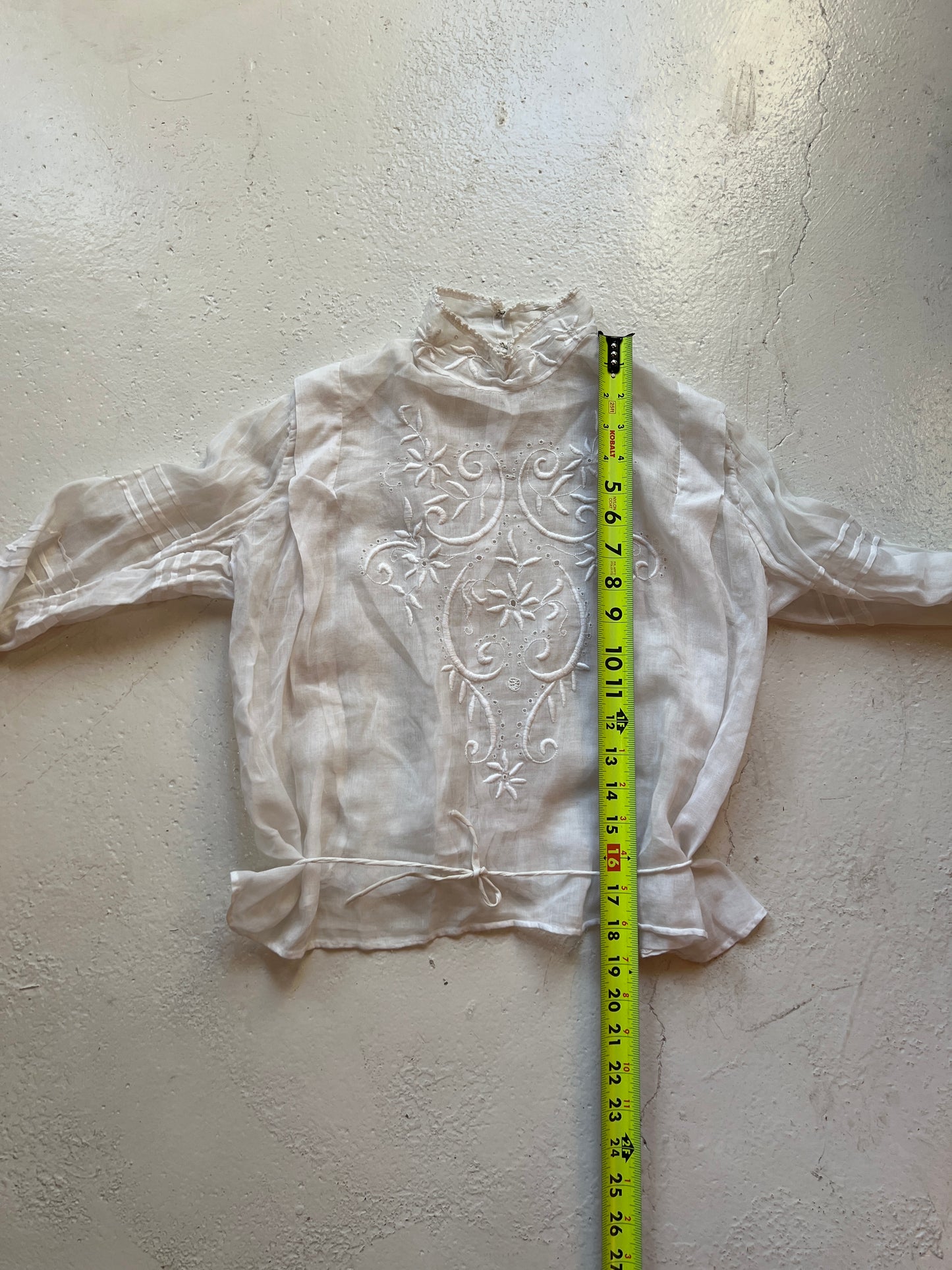 Antique Edwardian Sheer Embroidered High Neck Blouse | Small