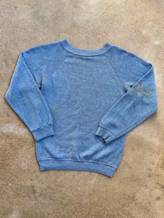Vintage 1980s Heather Blue Worn Raglan Sweatshirt | XS