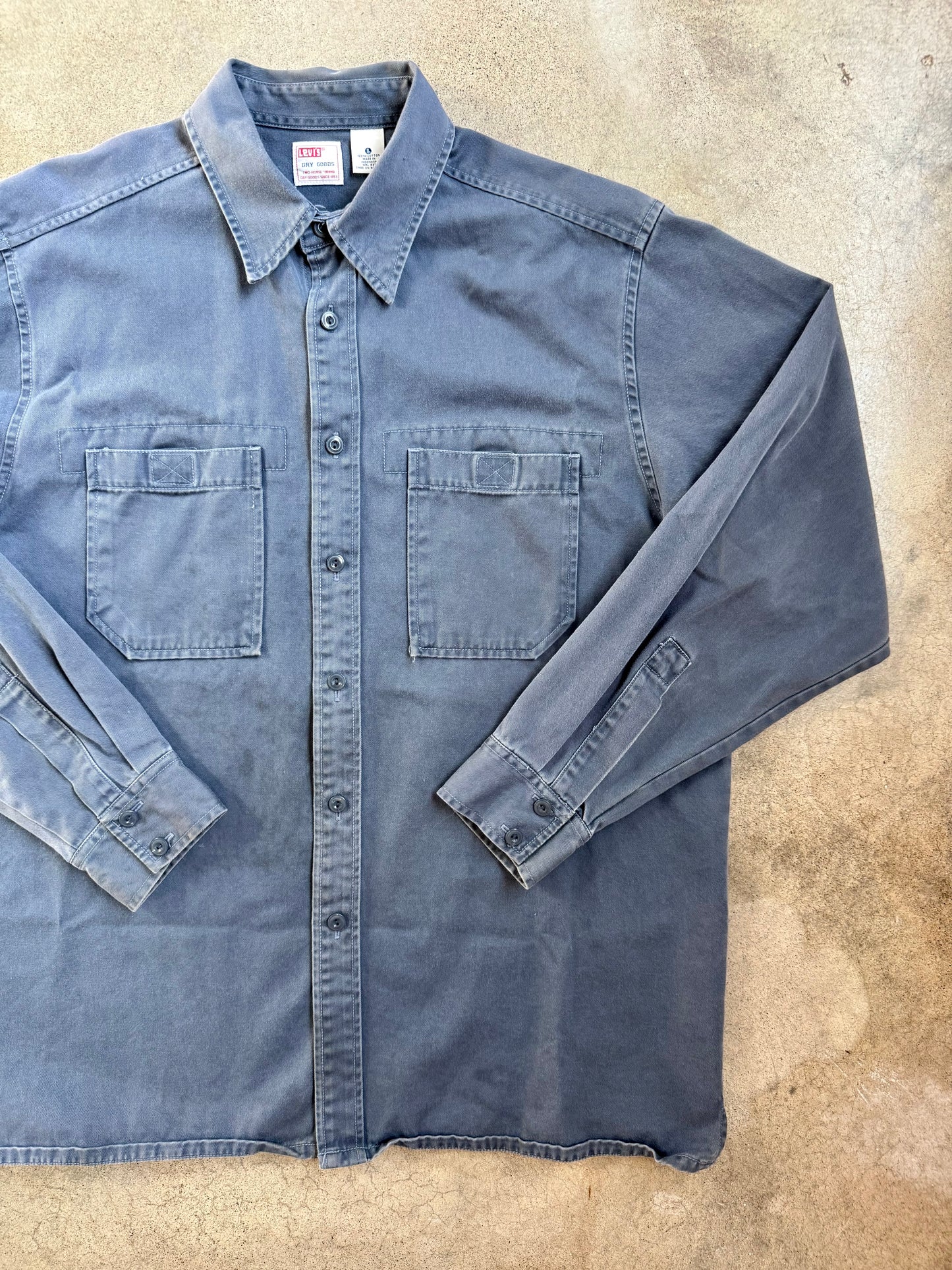 Vintage 1990s Levi’s Dry Goods Muted Blue Cotton Twill Work Shirt | Large
