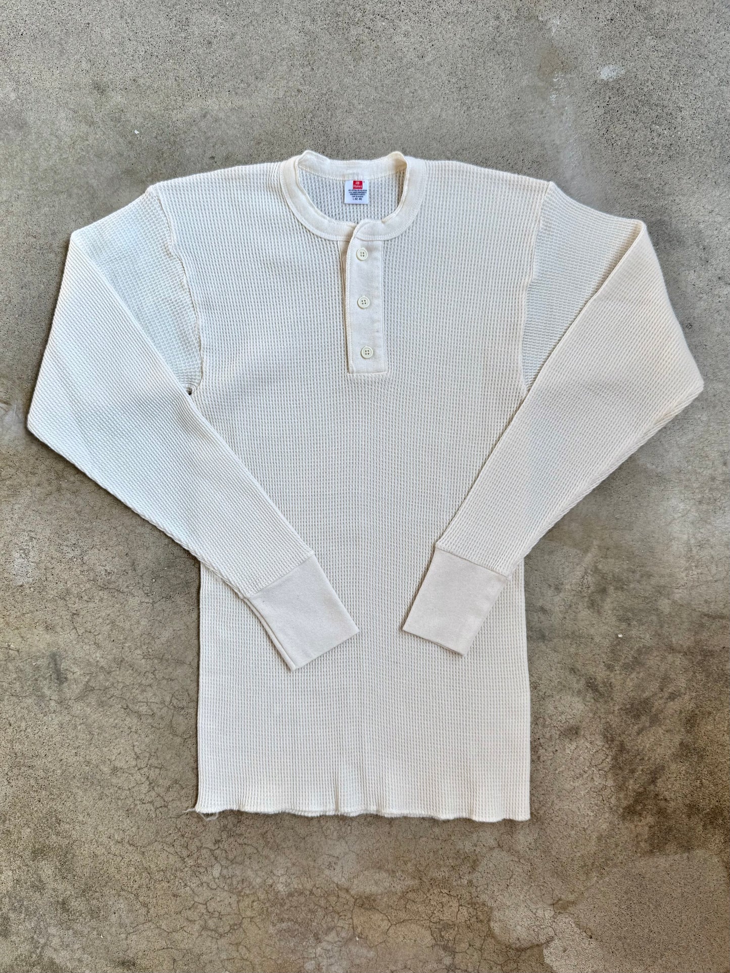 Vintage 1990s Hanes White Waffle Knit Henley Thermal | Large