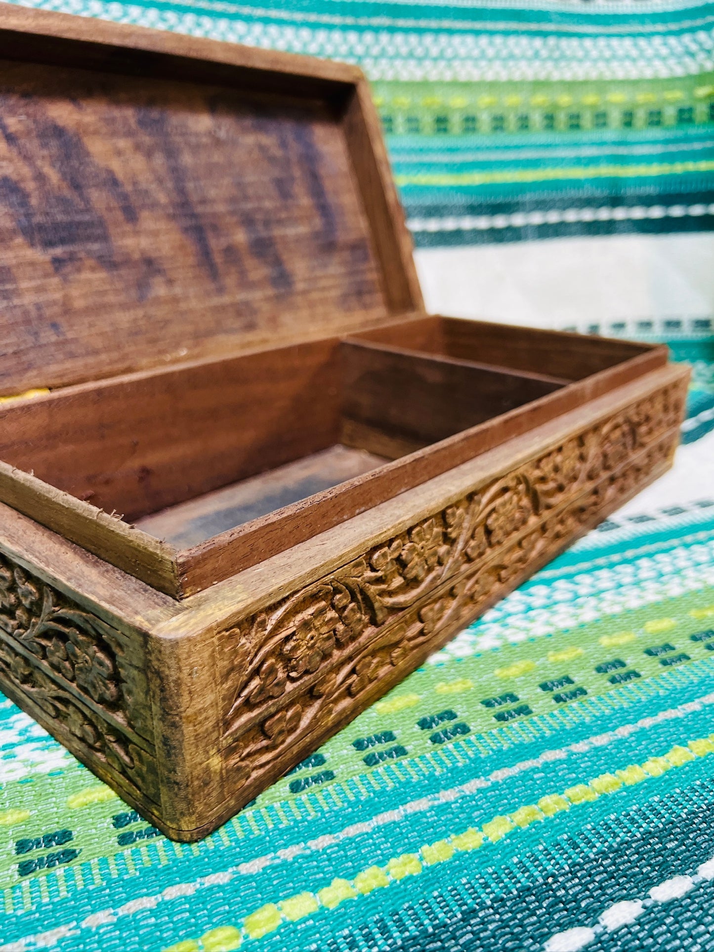 Vintage 1950s Carved Teak Wood Box