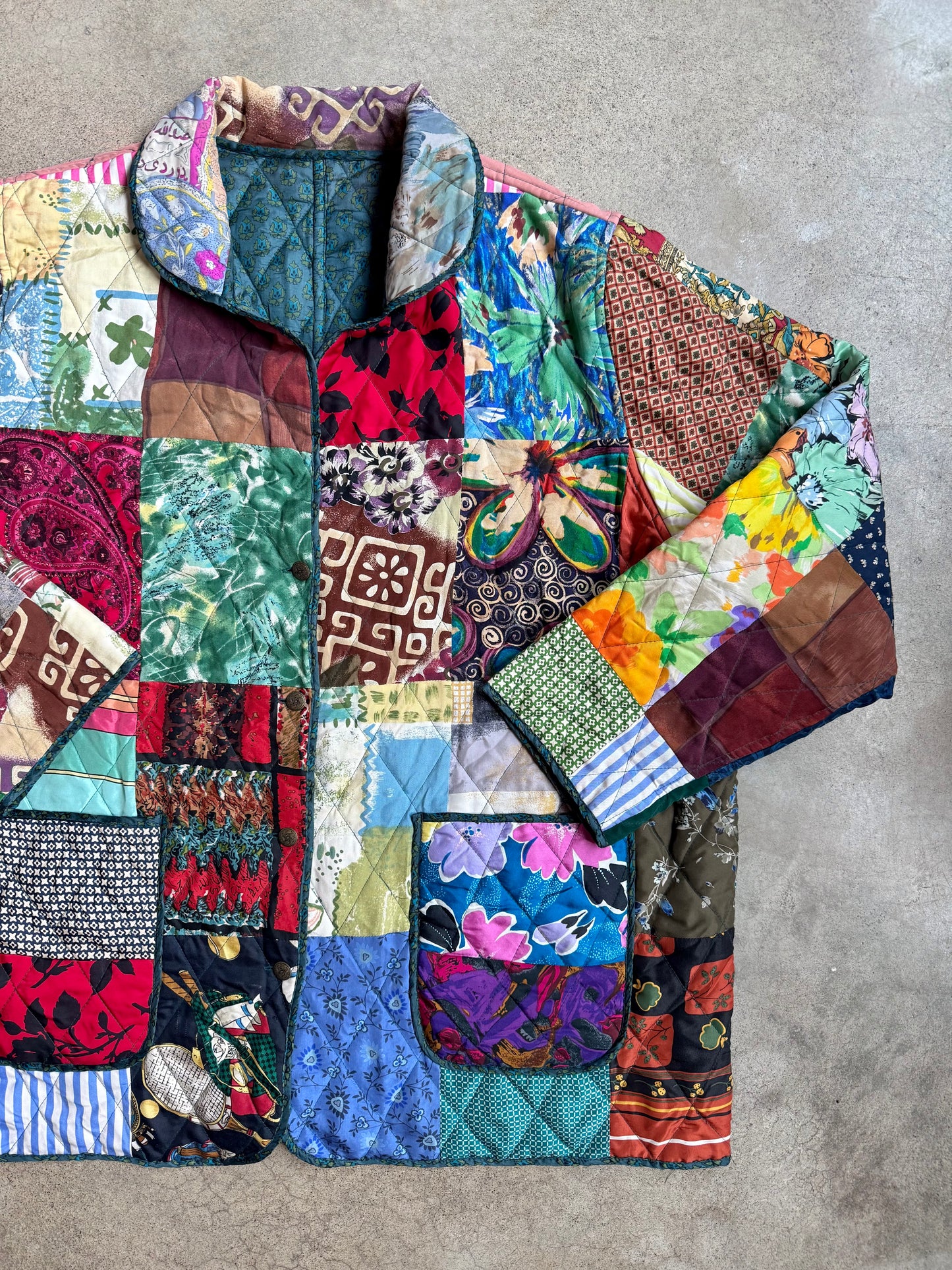 Vintage 1990s 220 Hickory Reversible Quilted Patchwork Silk Jacket | XL