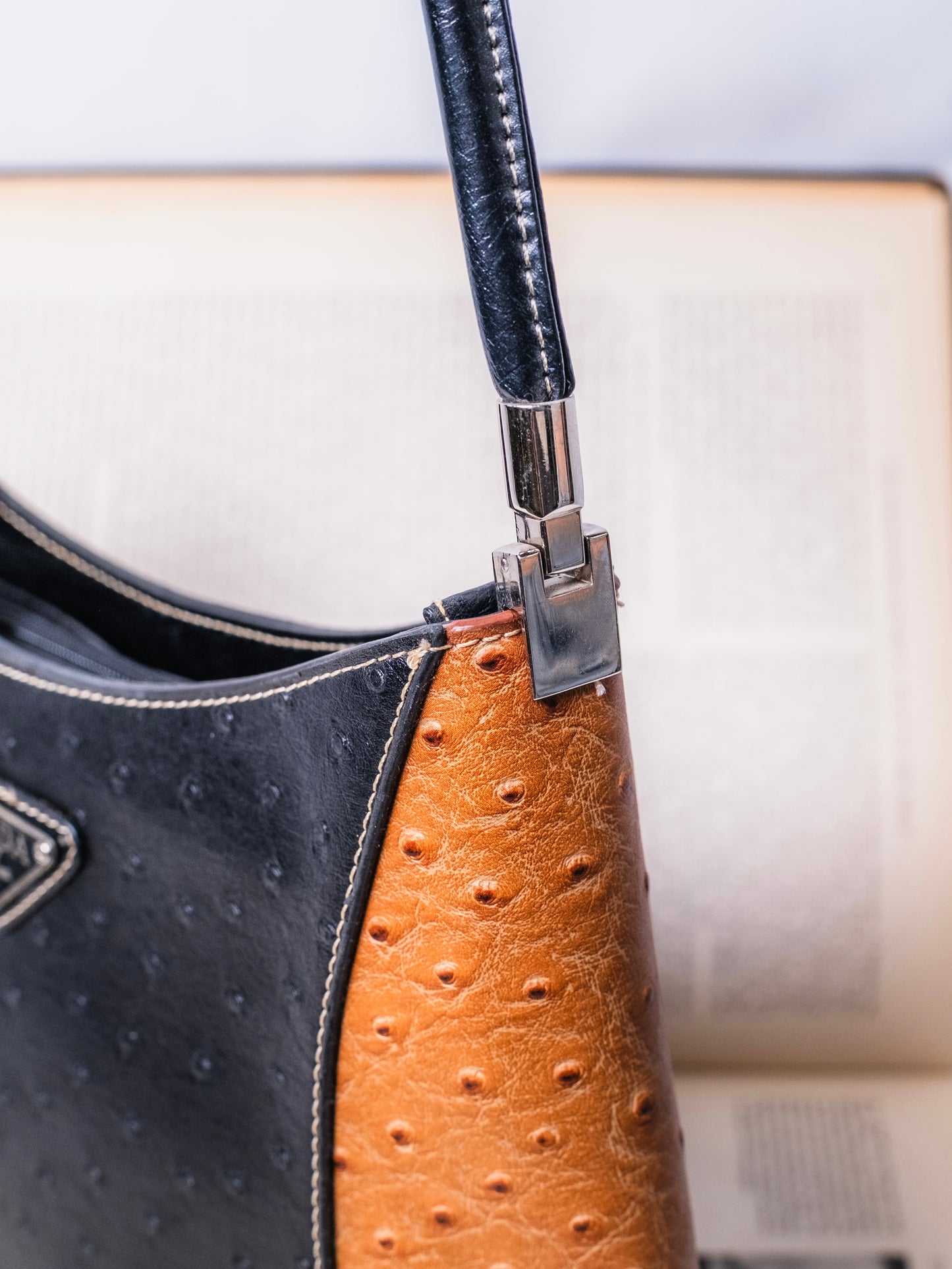 90s Prada Dupe Faux Ostrich Shoulder Bag