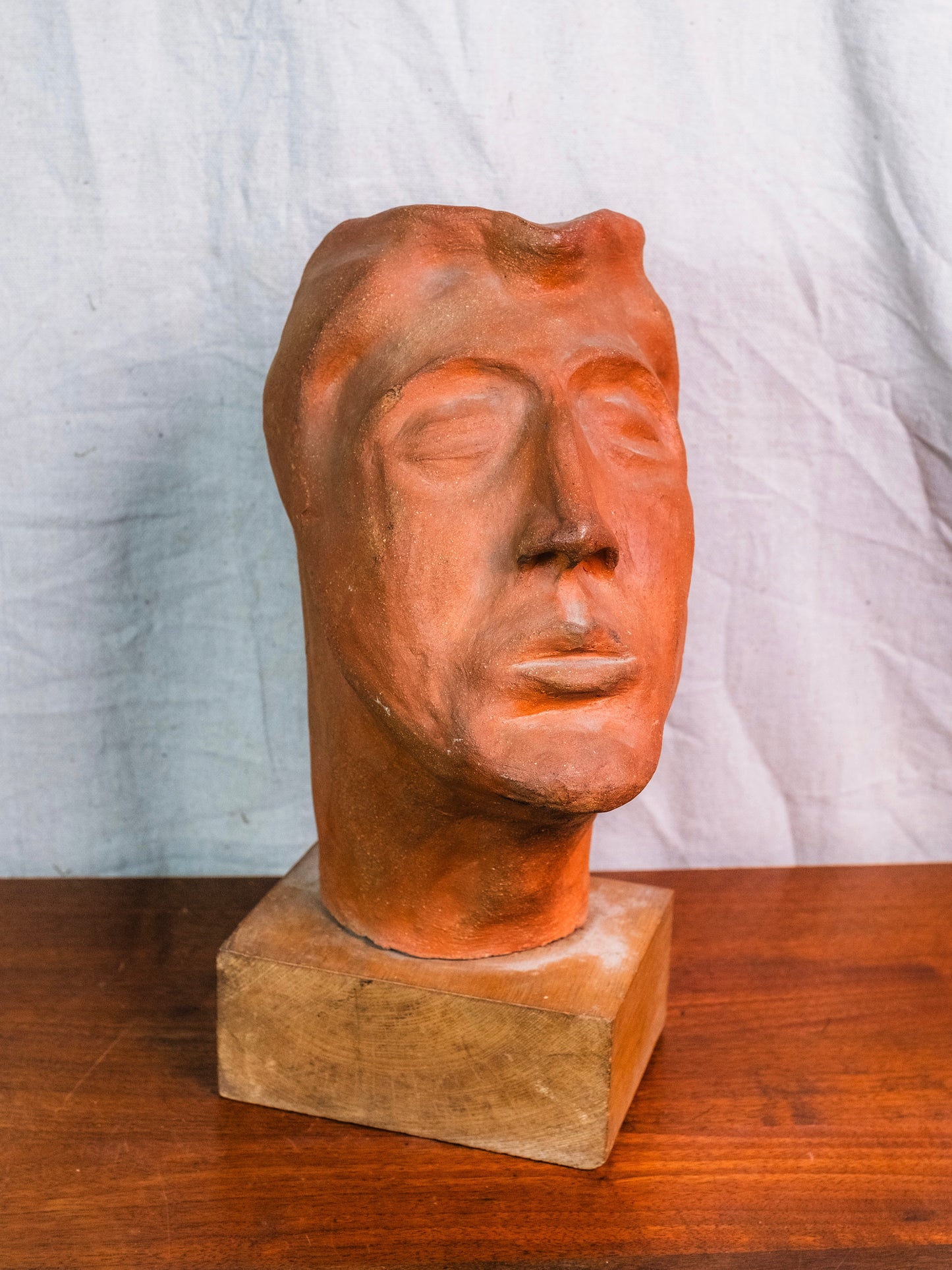 Vintage Handmade Terracotta Masculine Bust Sculpture