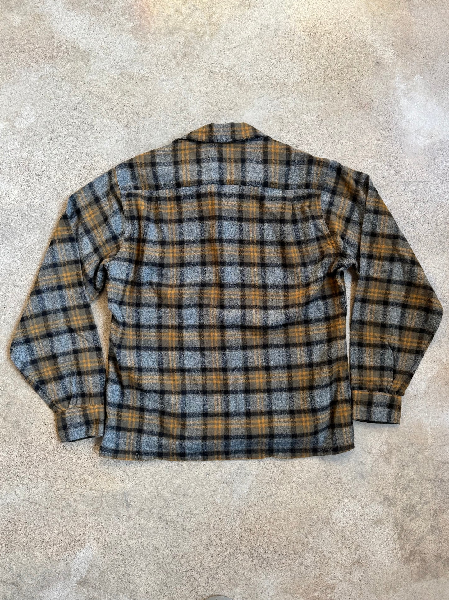 Vintage 1960s Van Heusen Grey Plaid Wool-Blend Flannel Shirt | Medium