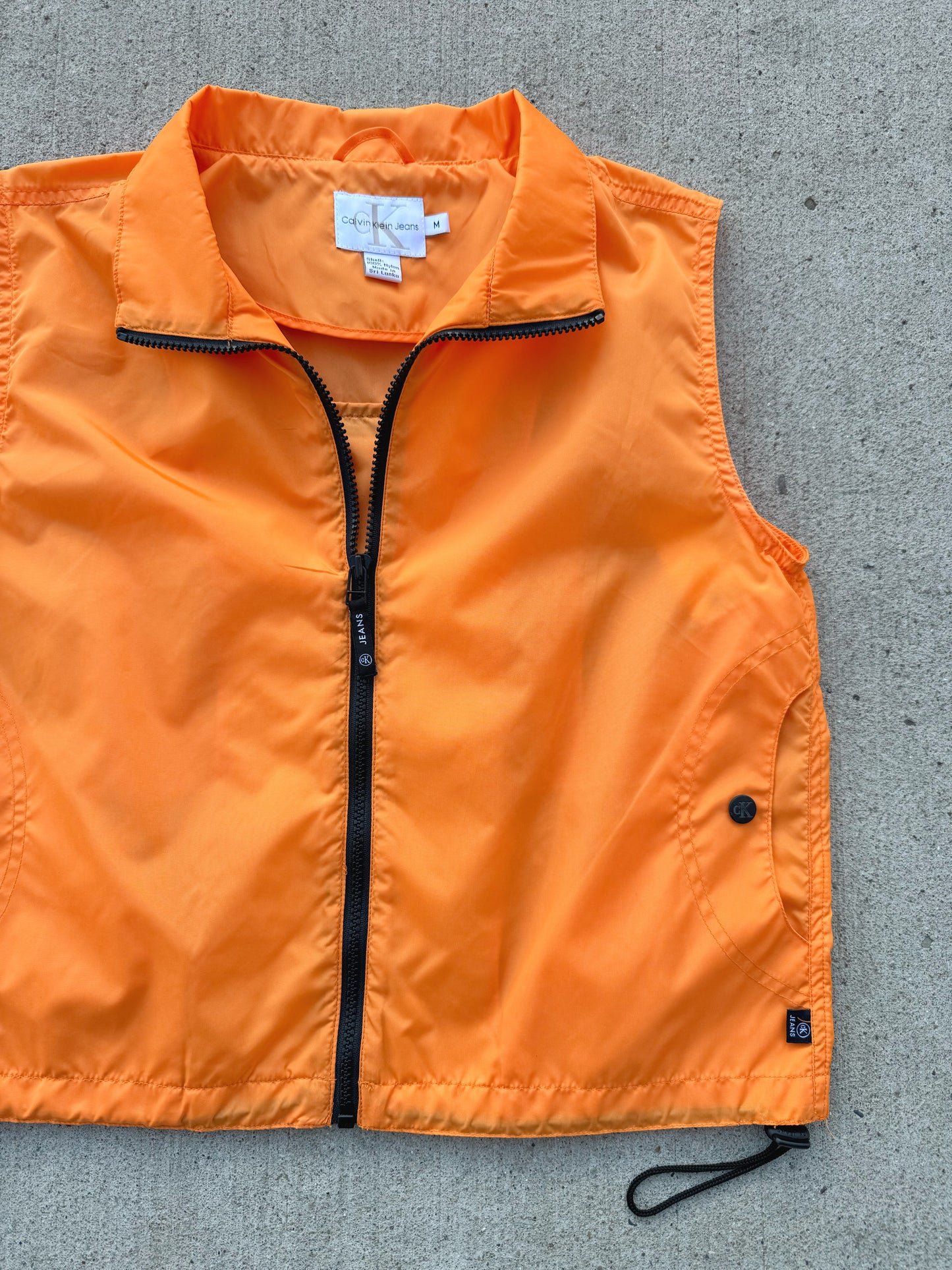 Y2K Calvin Klein Orange Nylon Windbreaker Zip Up Vest | Medium