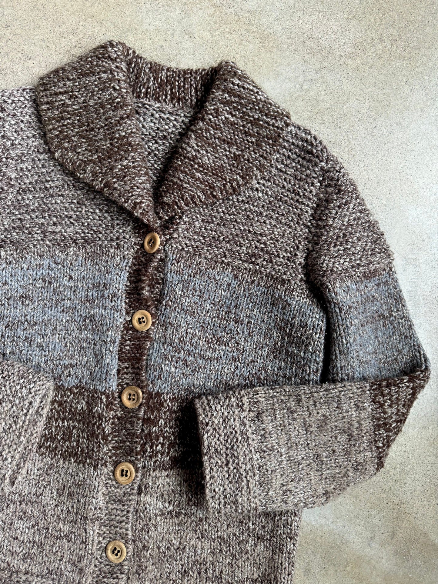 Vintage 1980s Handmade Brown Striped Knit Cardigan | Medium