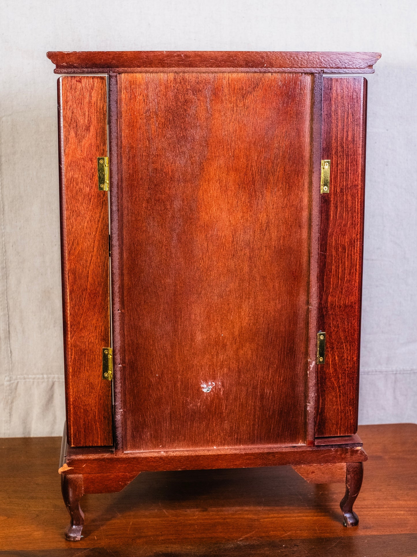 Vintage Floral Glass Door Wooden Jewelry Armoire