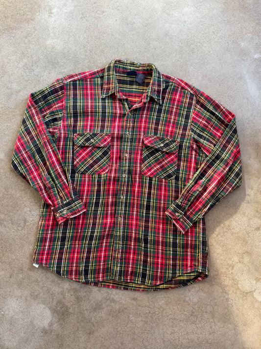 Vintage 1980s Dakota Plaid Cotton Flannel Shirt | XL