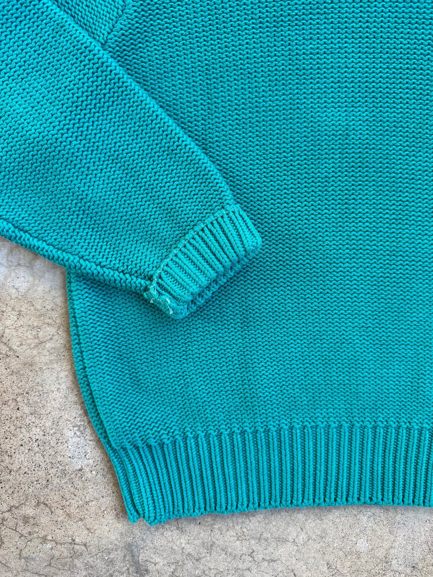 Vintage 1980s Eddie Bauer Teal 100% Cotton Knit Collared Sweater | Small