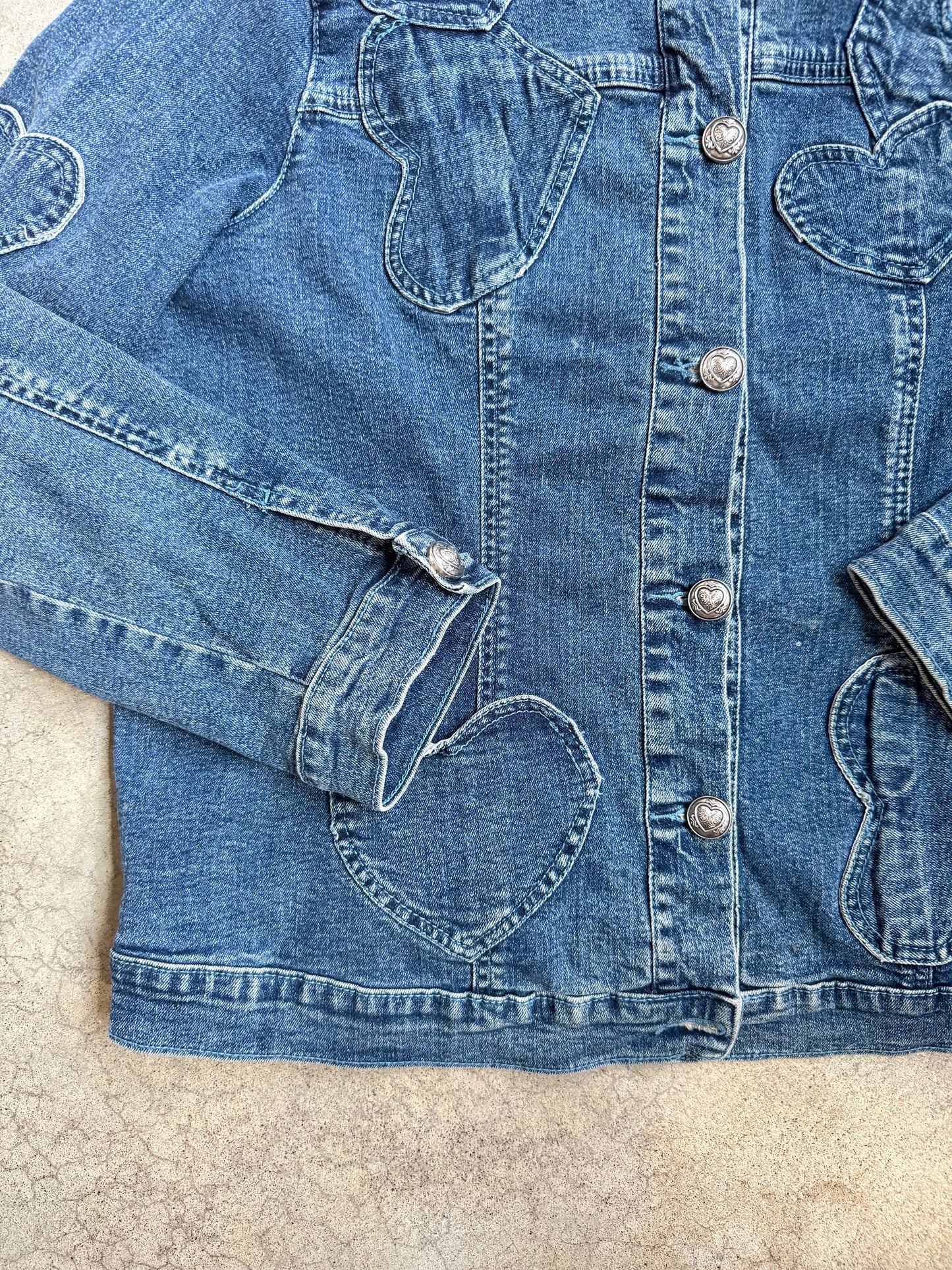 Vintage 1990s Heart Patchwork Denim Jacket | Large
