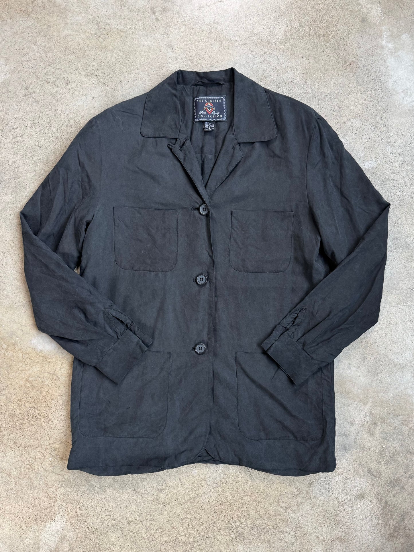 Vintage 1990s The Limited Black Silk Shirt Jacket | Medium