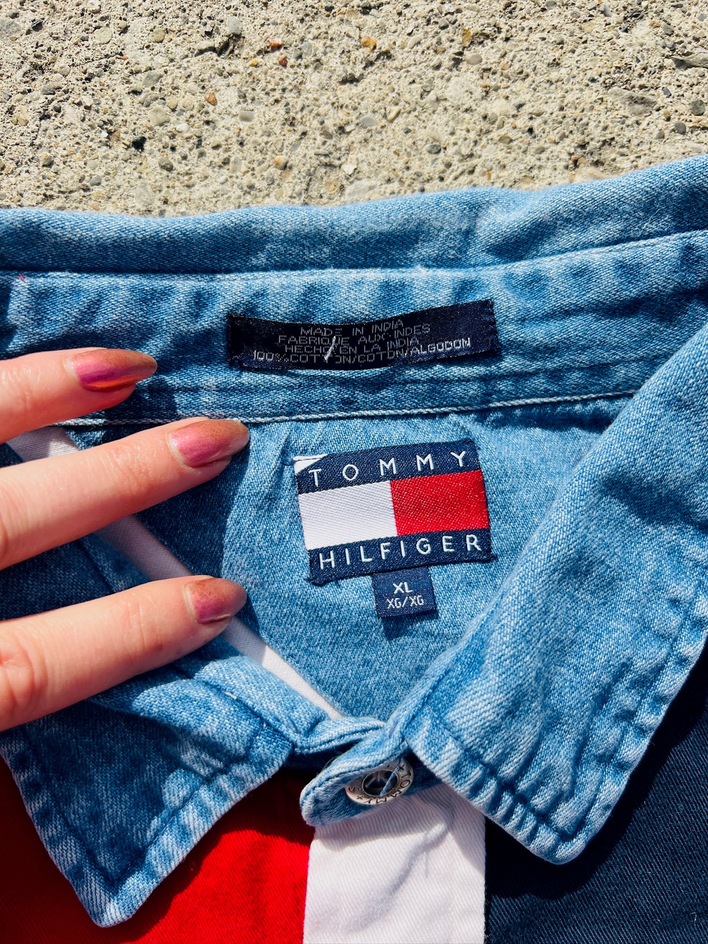 Vintage 1990s Tommy Hilfiger Flag Button Down Shirt | XL