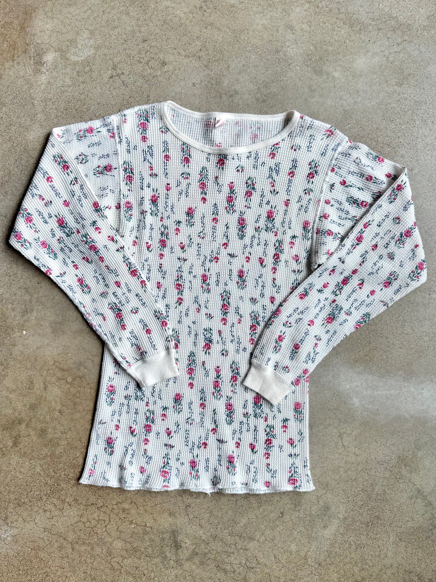 Vintage 1980s J.E. Morgan Floral Print Waffle Thermal | L/XL