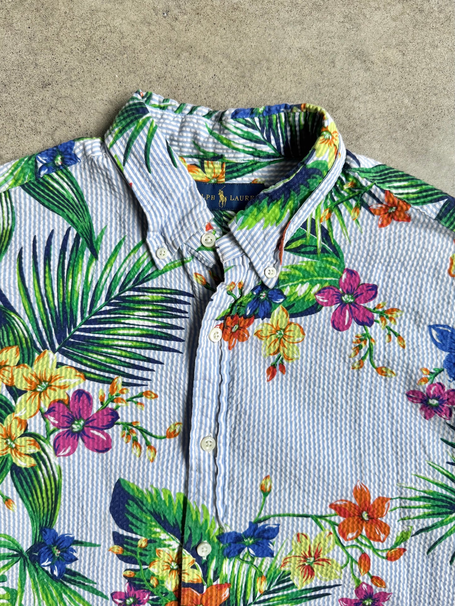 Polo Ralph Lauren Seersucker Hawaiian Floral Shirt | Large