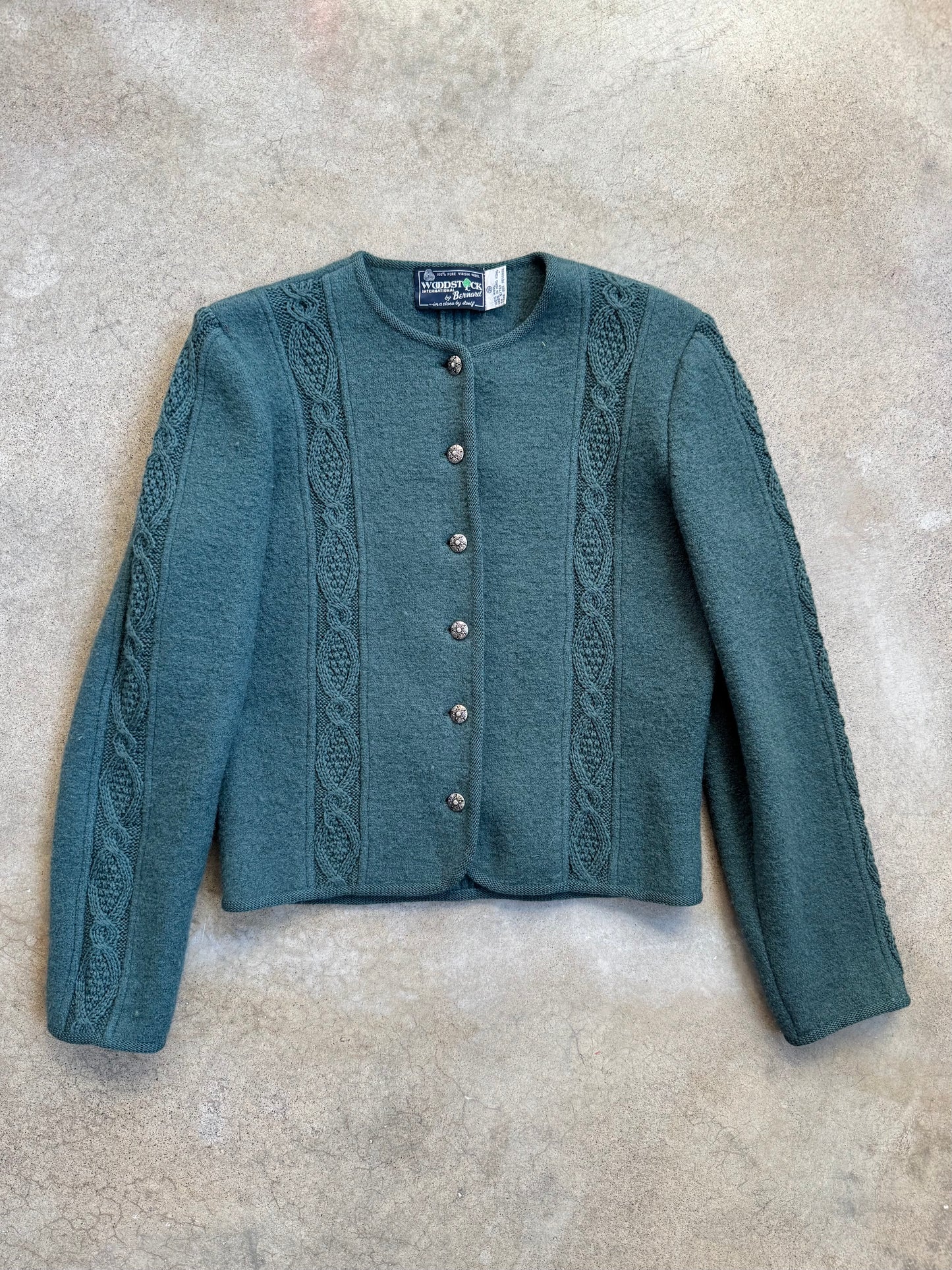 Vintage 1970s Woodstock by Bernard Teal Wool Cardigan | Small