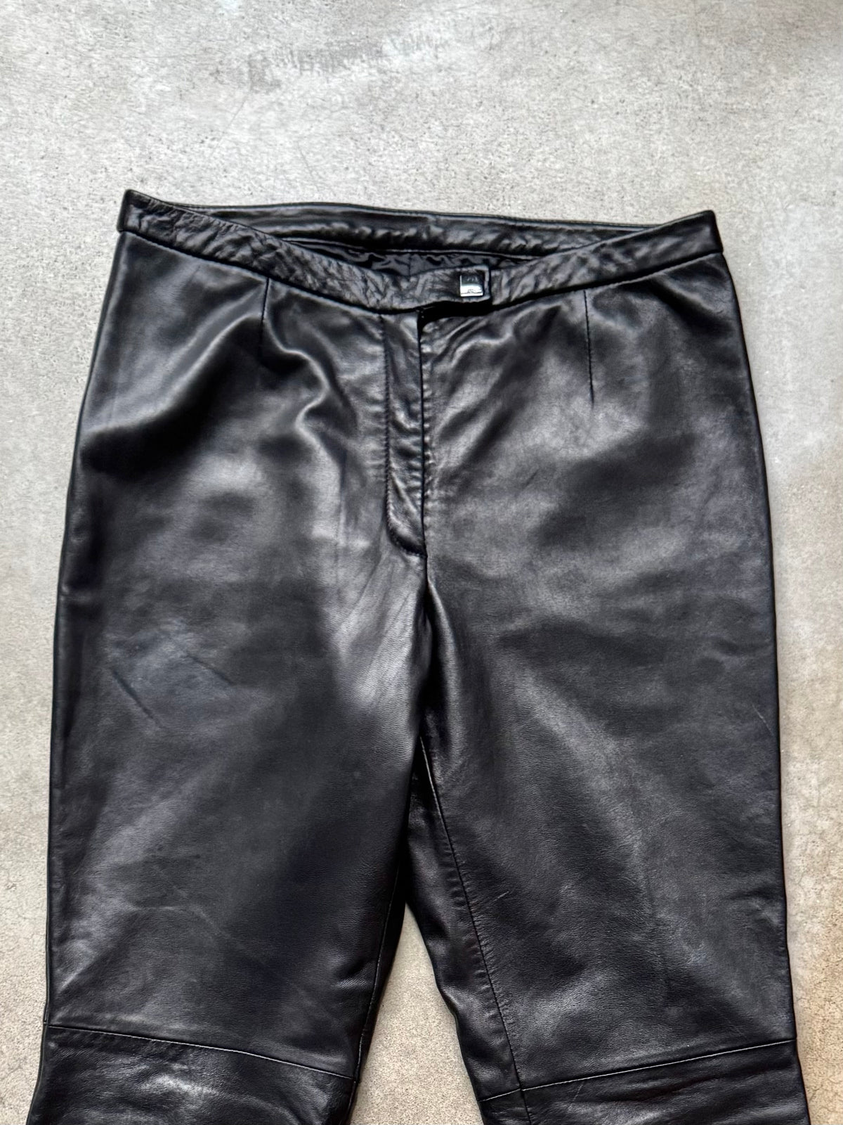 Vintage 1990s/Y2K Siena Studio Black Leather Flare Pants | Waist 30”