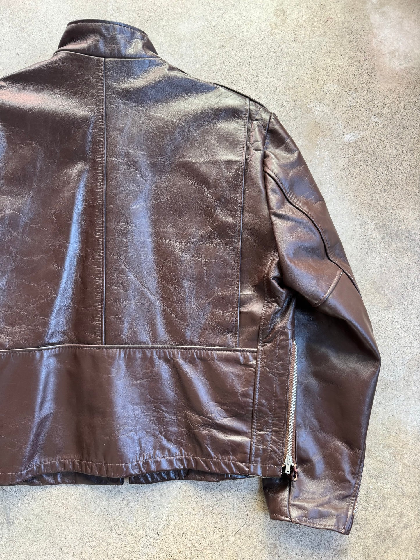 Vintage 1970s Sears The Leather Shop Brown Zip-Up Riding Jacket | 46R